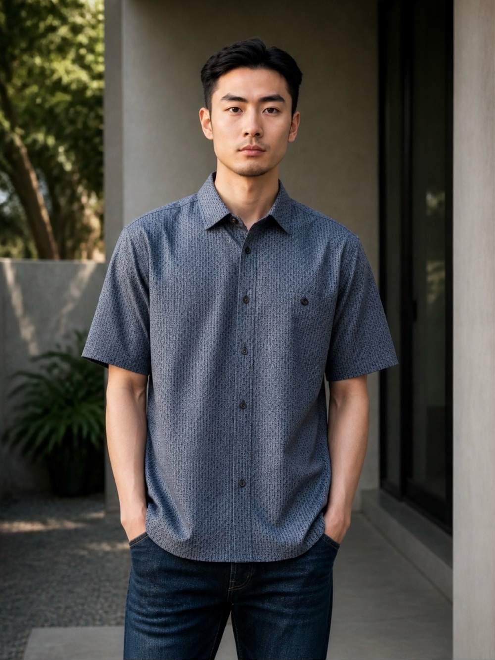 Ted Baker Men's Short-Sleeve Button-Down Shirt in Slate Blue Pattern